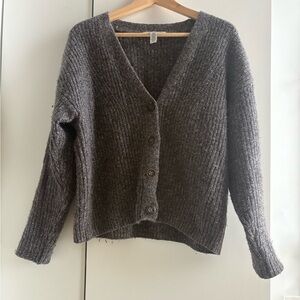 Autumn Cashmere Ribbed V-Neck Button Cardigan - Charcoal